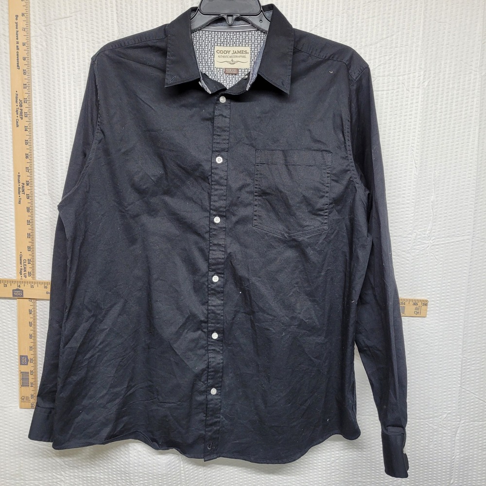Cody James Mens XXL Black Western Button Down Long Sleeve Shirt Solid‎ Pocket